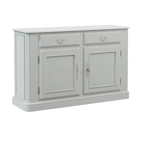 Sideboard, 2 drawers and 1 double cabinet with interior shelf. Provencale Collection, Laura Ashley. Light gray finish.