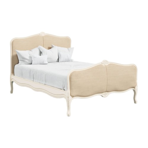 Ivory upholstered headboard and footboard. Provencale, Laura Ashley. Classic design. Ivory finish with patina.
