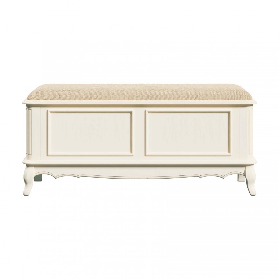 Perfect chest for the Provencale footboard, Laura Ashley. Upholstered in ivory. Ivory finish with patina. Classic design.