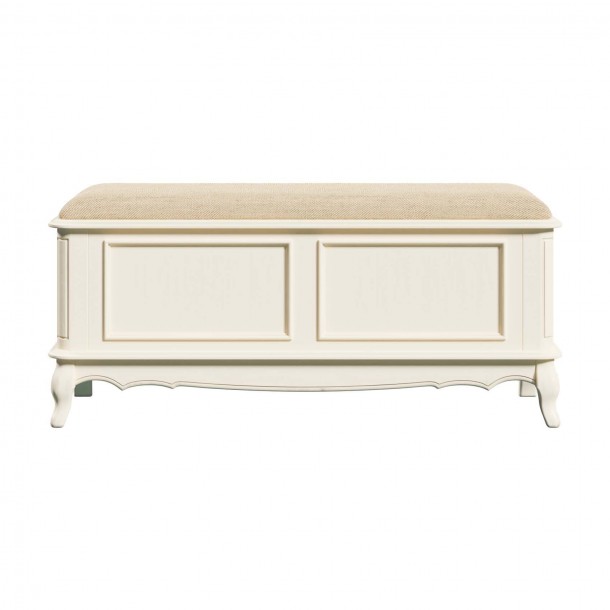 Perfect chest for the Provencale footboard, Laura Ashley. Upholstered in ivory. Ivory finish with patina. Classic design.