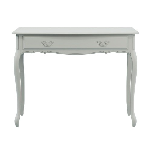 Console 1 drawer. Classic contoured leg design and carved details. Provencale Collection, Laura Ashley. Light gray finish.