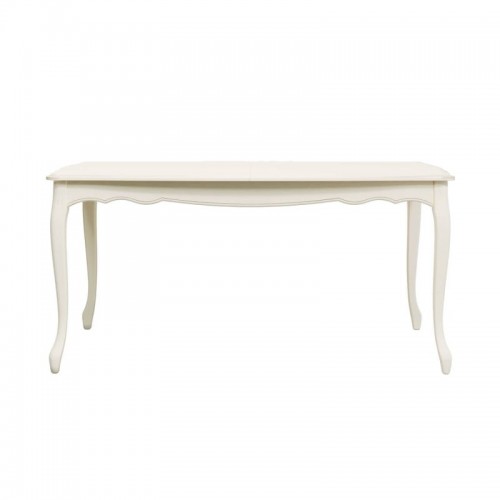 Extendable dining table, with hidden extension leaf. Ivory finish with patina. Capacity 6-8 diners.