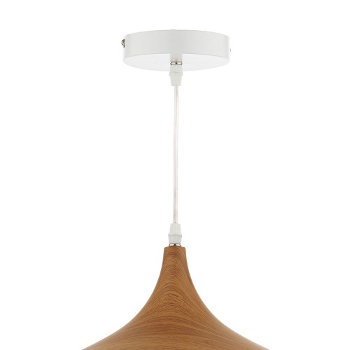 Lámpara de techo Gaucho con plafón y pantalla de metal blanco satinado con detalle en madera. Ajustable.