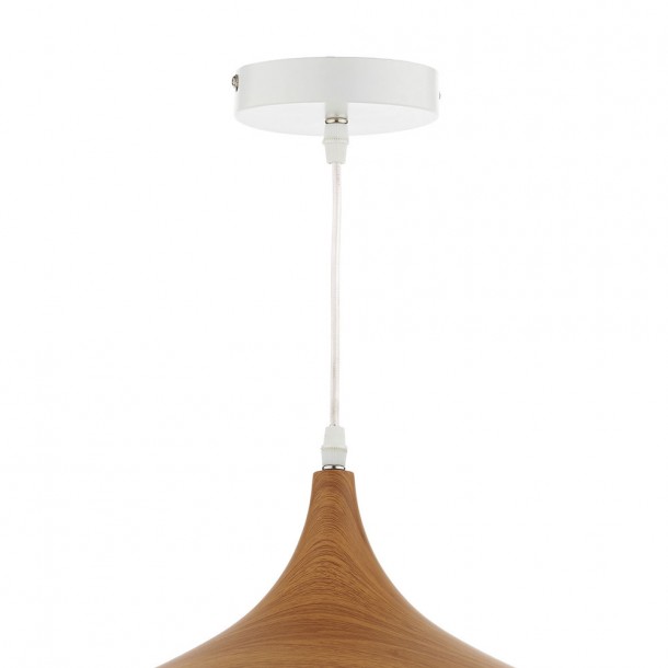 Lámpara de techo Gaucho con plafón y pantalla de metal blanco satinado con detalle en madera. Ajustable.