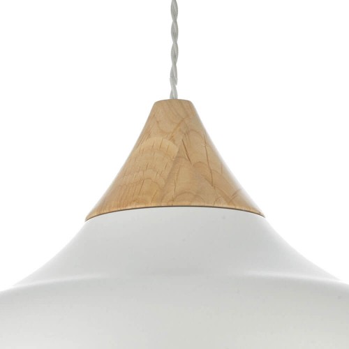 Lámpara con plafón Gaucho de metal blanco satinado con detalle de tapa en madera. Ajustable.