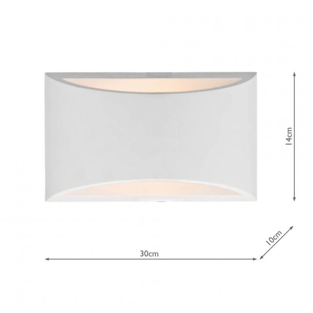 Lámpara de pared de yeso blanco Hove proyecta iluminación hacia arriba y hacia abajo y se puede pintar.