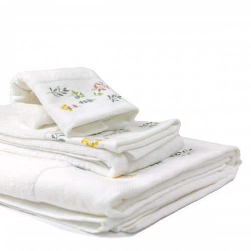 Small Herbs Towel White Multi