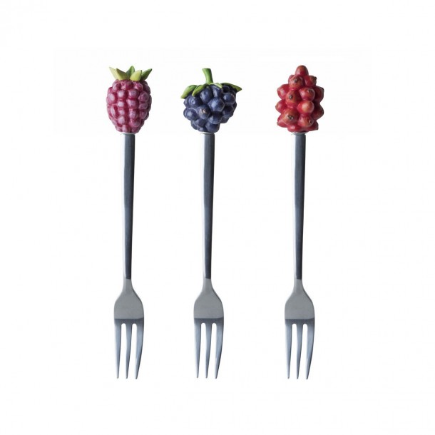 Set of 3 cakeforks in giftbox, with a lovely berry design.