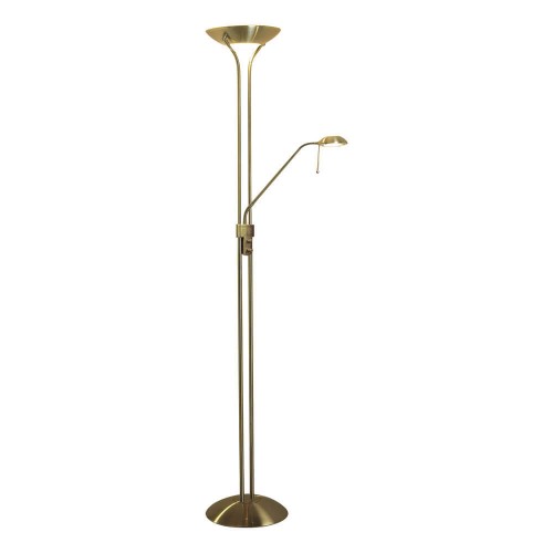 Lámpara de pie Montana, acabado en bronce envejecido, interruptor regulable y lámpara de lectura regulable.