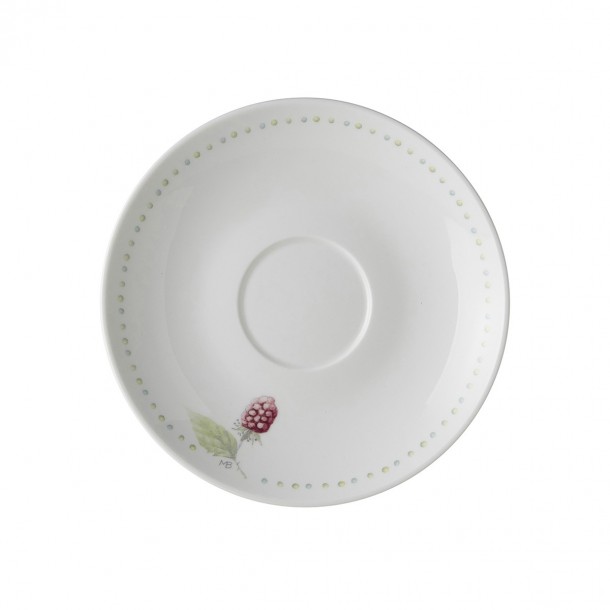 Conjunto de taza y platito de porcelana fina estampada con decoración floral de diseño.