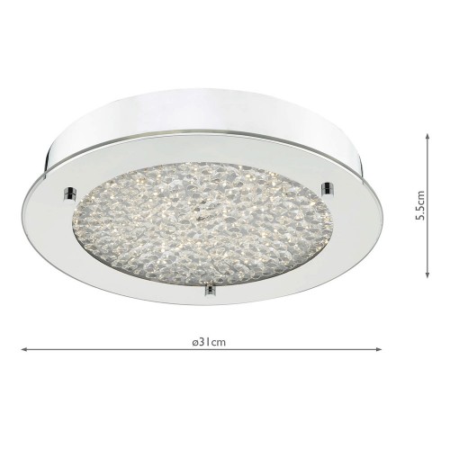 Lámpara Peta acabada en cromo pulido y cristal texturizado. Perfecta para el baño con IP44. Incluye bombilla LED blanca cálida.