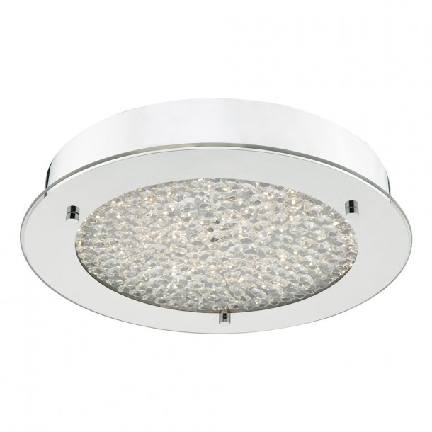 Lámpara Peta acabada en cromo pulido y cristal texturizado. Perfecta para el baño con IP44. Incluye bombilla LED blanca cálida.