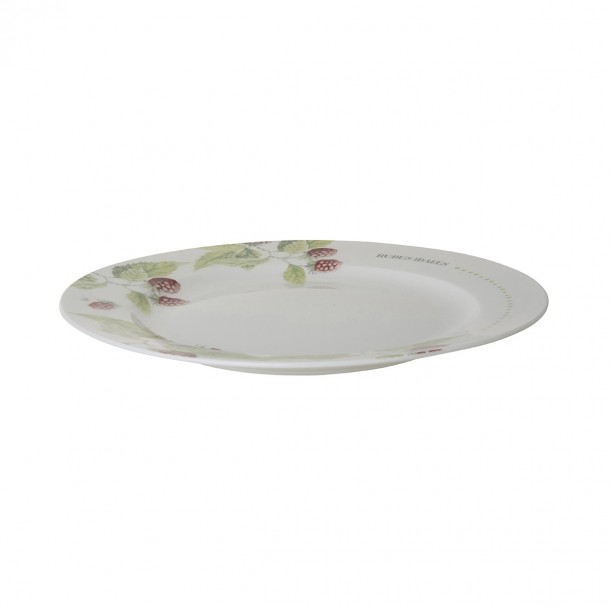 Plato de porcelana fina estampada con decoración floral de diseño.