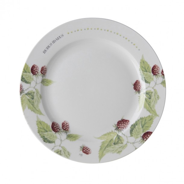 Plato de porcelana fina estampada con decoración floral de diseño.