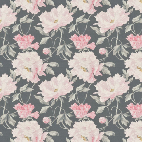 Dark Smoke Grey Peonies Fabric