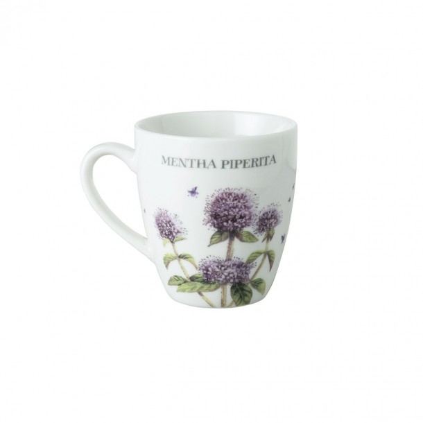 Taza mini mug de porcelana fina estampada con decoración floral de diseño.