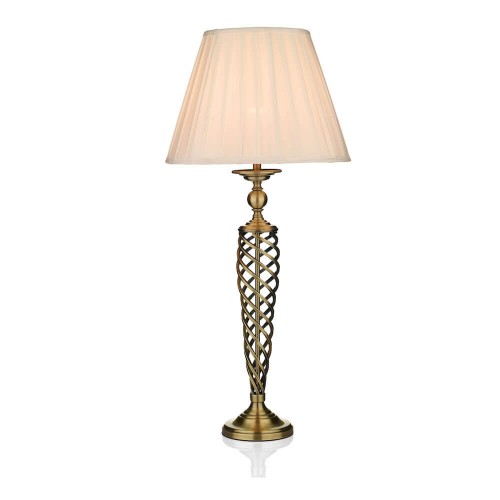 Base bronce envejecido. Lámpara de mesa Siam, perfecta para cualquier espacio. Pantalla blanca plisada e interruptor basculante.
