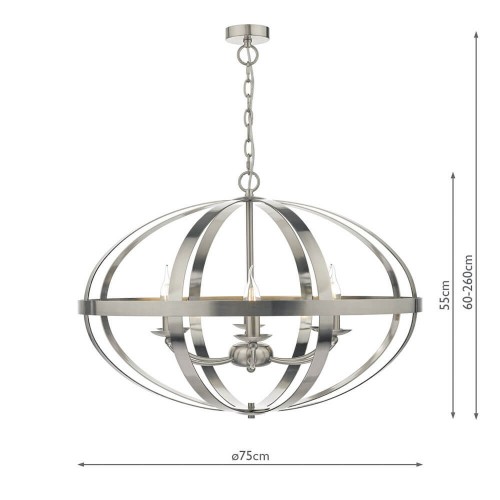 Lámpara Symbol cromo satinada. Estilo industrial, moderno y atemporal. 1 metro de cadena. Incluye 6 puntos de luz.