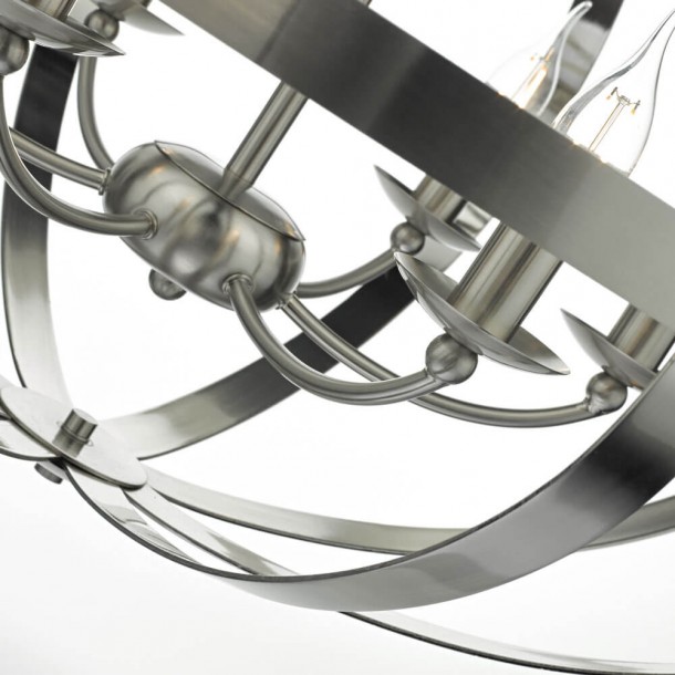 Lámpara Symbol cromo satinada. Estilo industrial, moderno y atemporal. 1 metro de cadena. Incluye 6 puntos de luz.