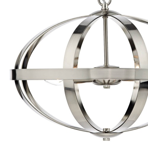 Lámpara Symbol cromo satinado ovalada. Estilo industrial, moderno y atemporal. 1 metro de cadena. Incluye 3 puntos de luz.