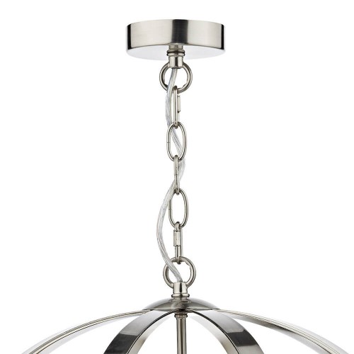 Lámpara Symbol cromo satinado ovalada. Estilo industrial, moderno y atemporal. 1 metro de cadena. Incluye 3 puntos de luz.