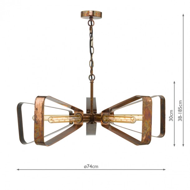 Lámpara industrial. Cobre aceitado y 5 puntos de luz. Ajustable en instalación (38 cm -185 cm). No incluye bombilla.