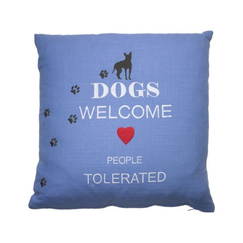 Dogs Welcome cushion blue