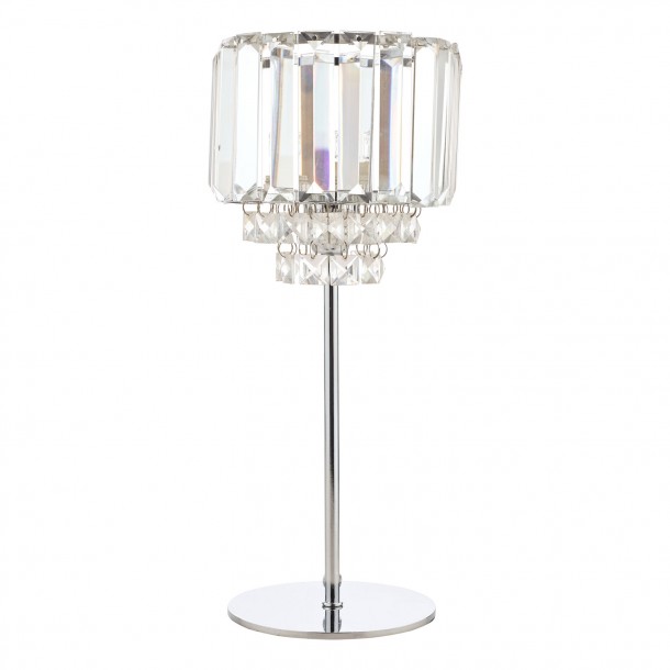 Fantástica lámpara con preciosas piezas de cristal a modo de fuente sobre una fina base de inspiración art decó.