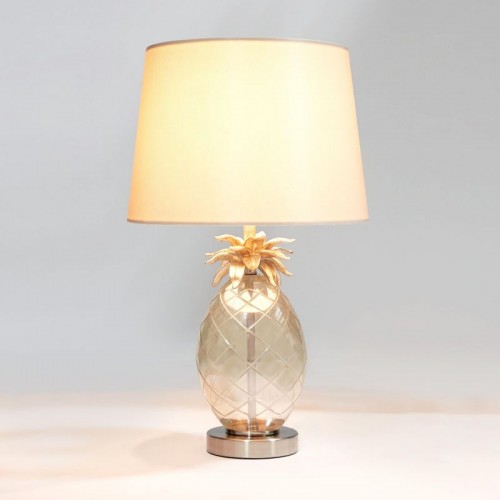 Lámpara completa Pineapple mini de Laura Ashley, piña de cristal, y pantalla textil en tono natural.