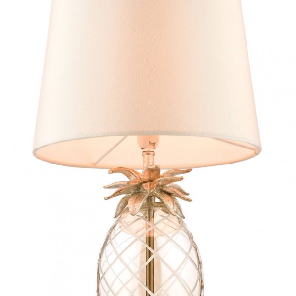 Lámpara completa Pineapple mini de Laura Ashley, piña de cristal, y pantalla textil en tono natural.
