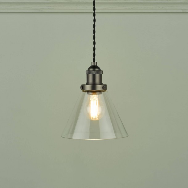 Lámpara colgante Isaac de Laura Ashley, 1 punto de luz y acabado níquel. Ajustable en instalación (25–122 cm).