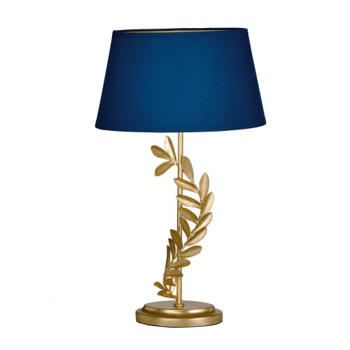 Lámpara de mesa Archer con acabado dorado de Laura Ashley.
Hojas forjadas y pantalla en azul marino oscuro.