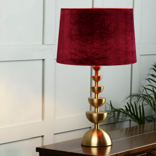 Velvet shade with poly silk, Laura Ashley. In cranberry tone. Height 23.5cm x Diameter 35.5cm.