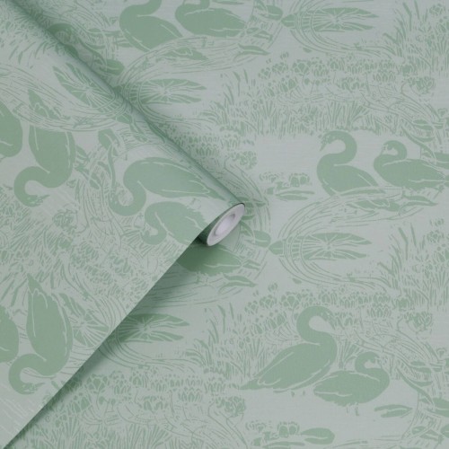 Swans Jade Green Wallpaper,...
