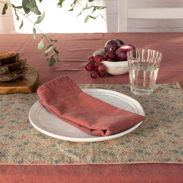 Reversible red placemats in red and floral print, Laura Ashley. Complete the Kitchen Linen textile collection.