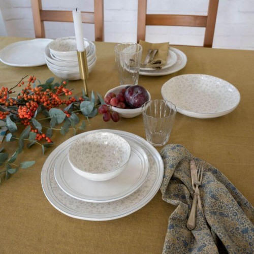 Daniela mustard tablecloth with stripes, from the Kitchen Linen Textile Collection, by Laura Ashley.