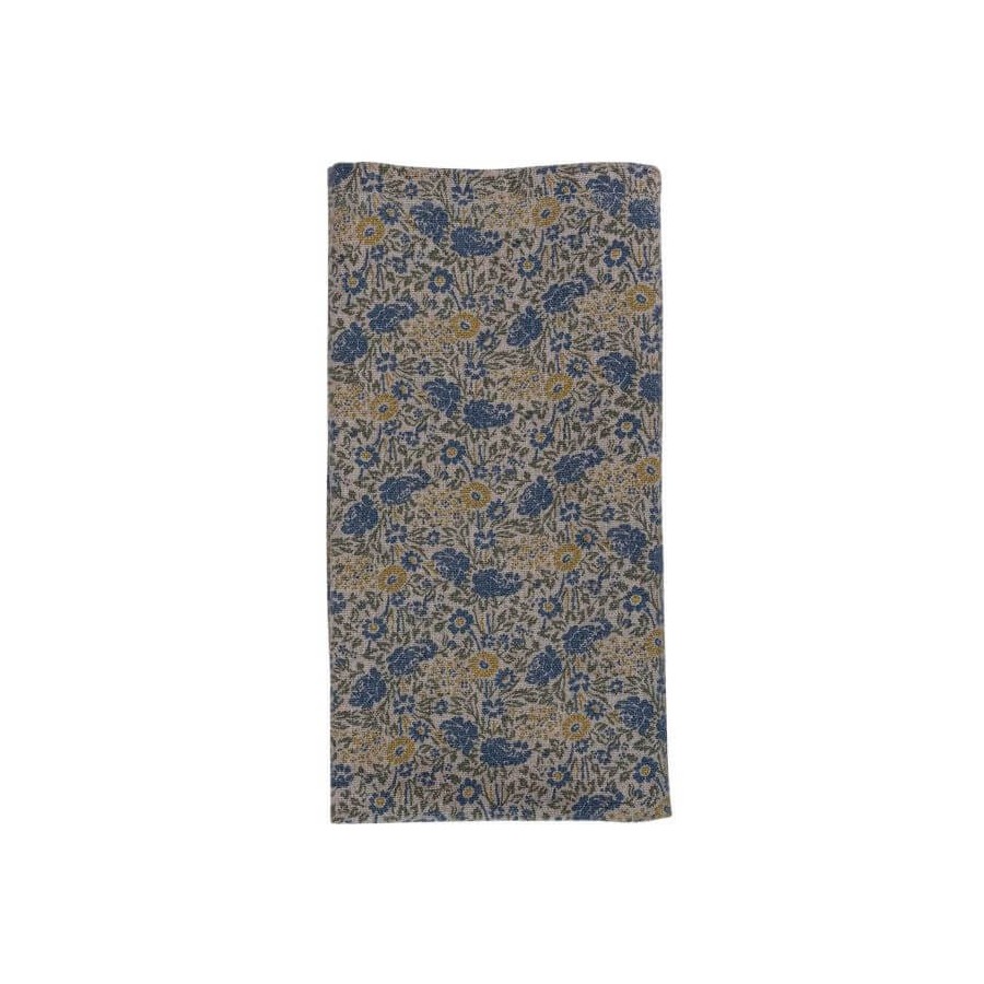 Mustard napkin with floral print Daniela. Composition. Cotton, linen and polyester. It measures 45cm x 45cm.