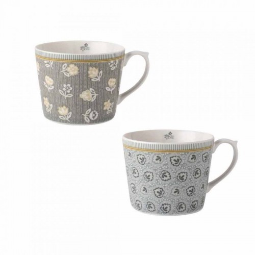 Set of 2 enameled porcelain cups. Classic gray print, Laura Ashley. Capacity 30cl. Includes gift box.