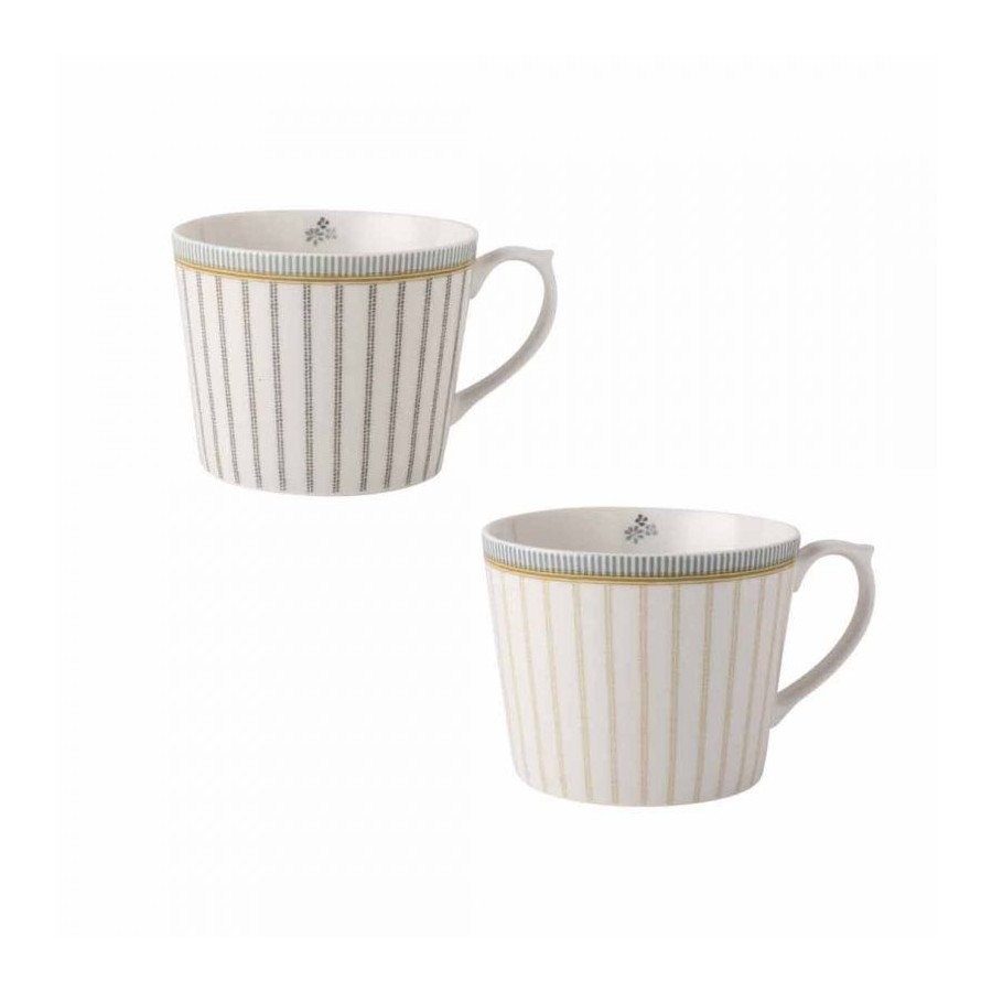 Set of 2 enameled porcelain cups. Classic striped print, Laura Ashley. Capacity 30cl. Includes gift box.