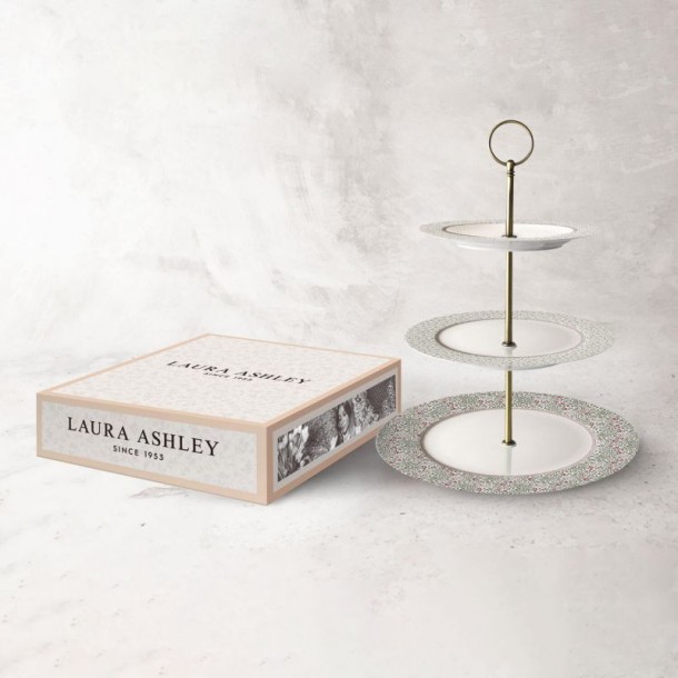 Wild Clematis Collection, Laura Ashley. Pastry 3 levels. Gift box. Dishwasher safe.