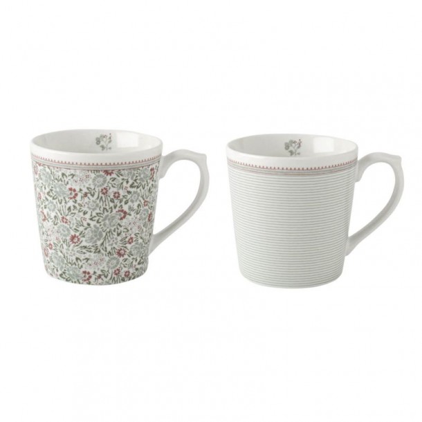 Vintage Wild Clematis Collection, Laura Ashley. 2 mugs of 35cl. Gift box. Floral and striped motifs. Dishwasher safe.