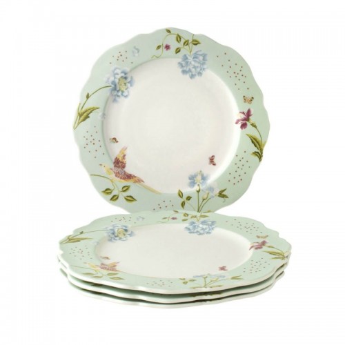 4 Heritage Mint Green Plates 24.5 cm, Laura Ashley. Gift box. Made of porcelain.