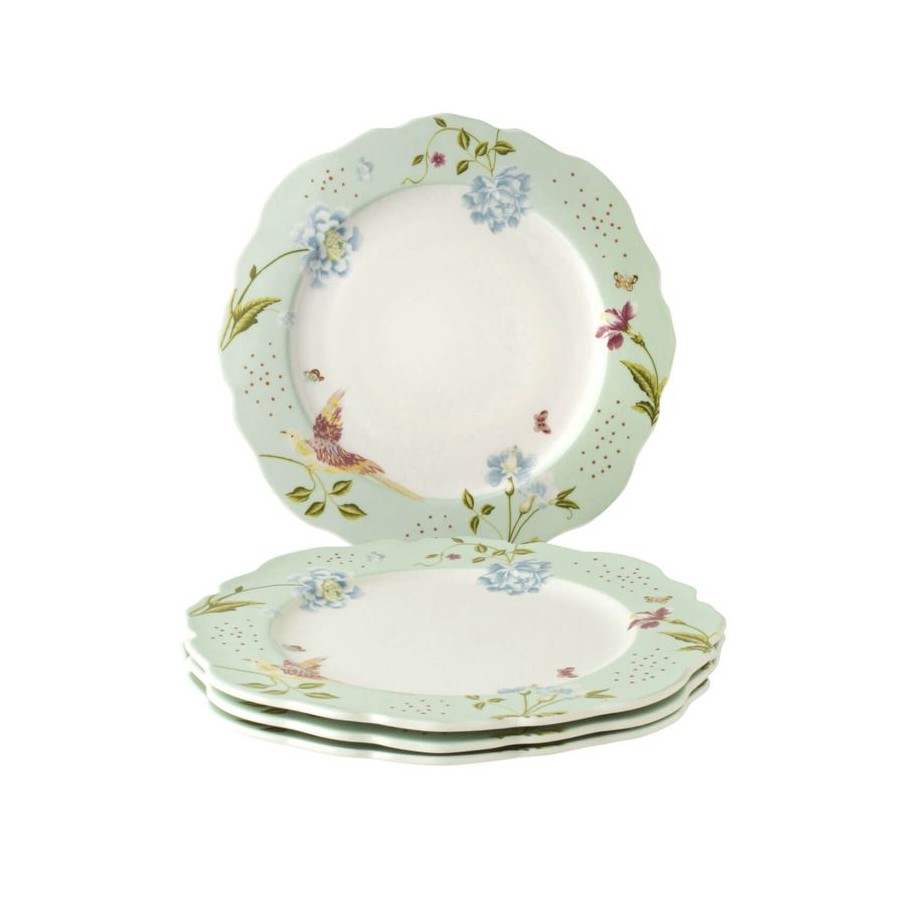 4 Heritage Mint Green Plates 24.5 cm, Laura Ashley. Gift box. Made of porcelain.
