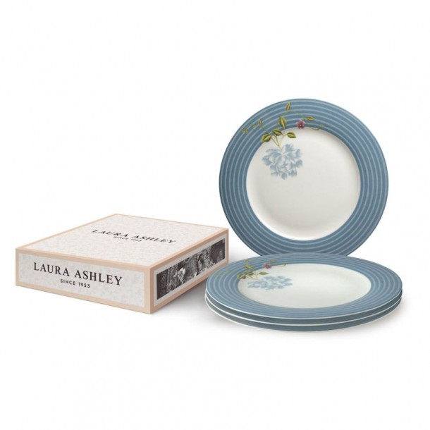 4 Sea Blue Heritage Candy Plates 26 cm, Laura Ashley. Gift box. Made of porcelain.