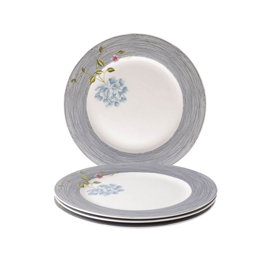 4 Heritage Midnight Stripe Plates 26cm, Laura Ashley. Gift box. Made of porcelain.