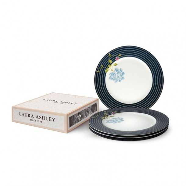 4 Heritage Candy Midnight Plates 26cm, Laura Ashley. Gift box. Made of porcelain.