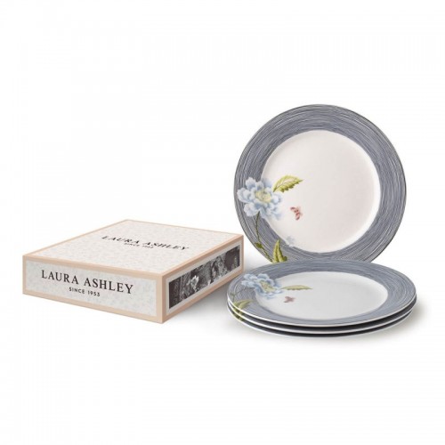 4 Heritage Midnight Striped Plates 20cm, Laura Ashley. Gift box. Made of porcelain.
