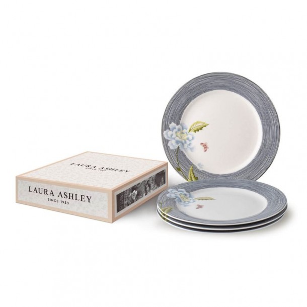 4 Heritage Midnight Striped Plates 20cm, Laura Ashley. Gift box. Made of porcelain.