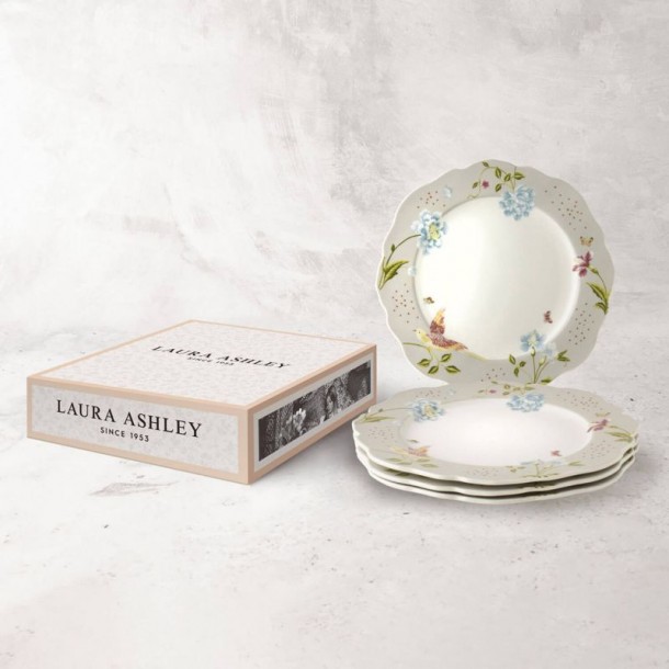 4 Heritage Stone Plates 24.5 cm, Laura Ashley. Gift box. Made of porcelain.