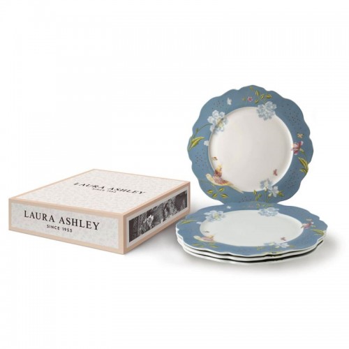 4 Sea Blue Heritage Plates 24.5 cm, Laura Ashley. Gift box. Made of porcelain.